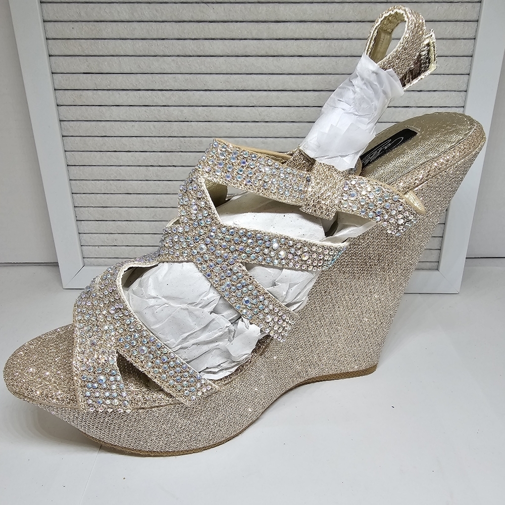 Cathy Din: Dahlia Wedges | Rhinestoned Straps- Blinged Out!!! NWT!! - Picture 9 of 12